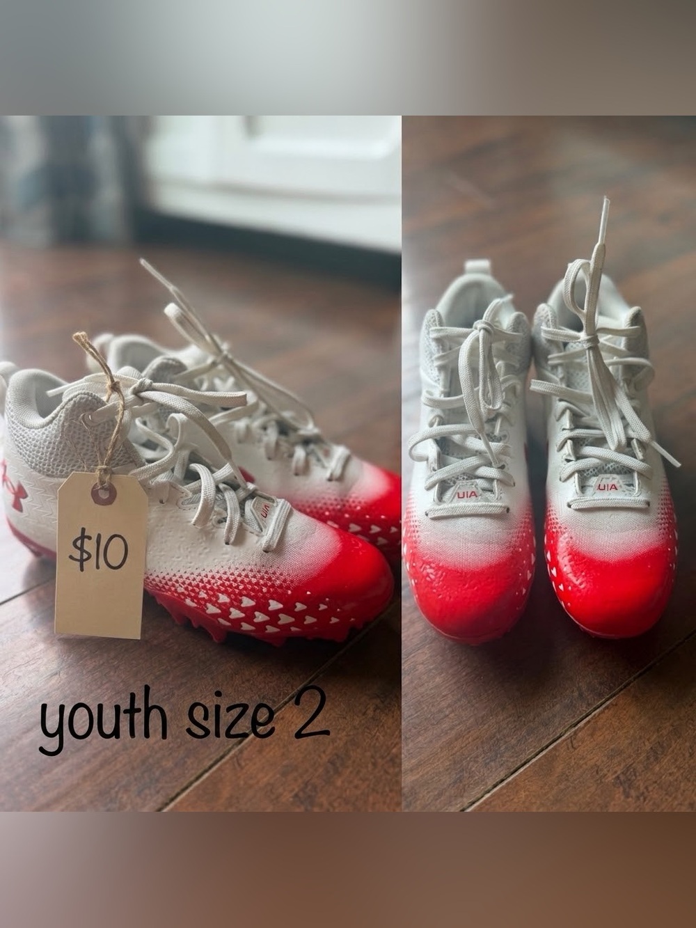 Kids UA Red-White Cleats Athletic Shoes